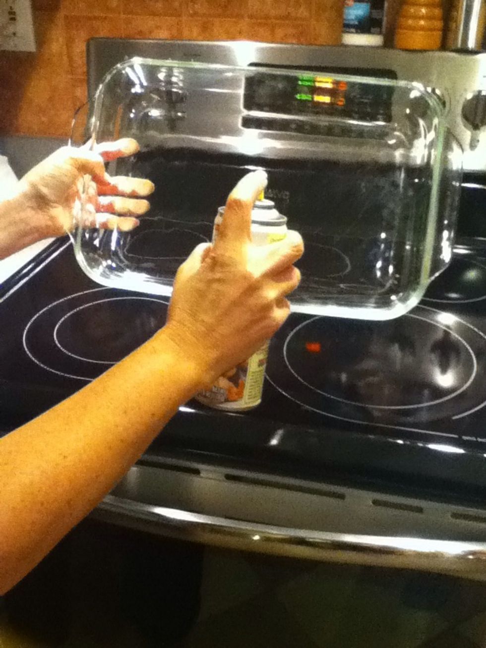 Prepare the brownie tray by lightly greasing or spraying with a non-stick cooking spray.