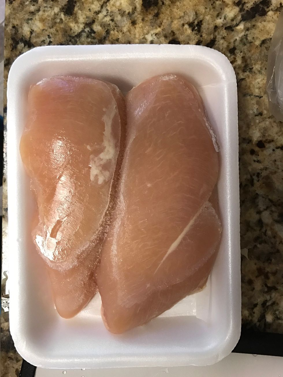 Prepare two boneless skinless chicken breast.