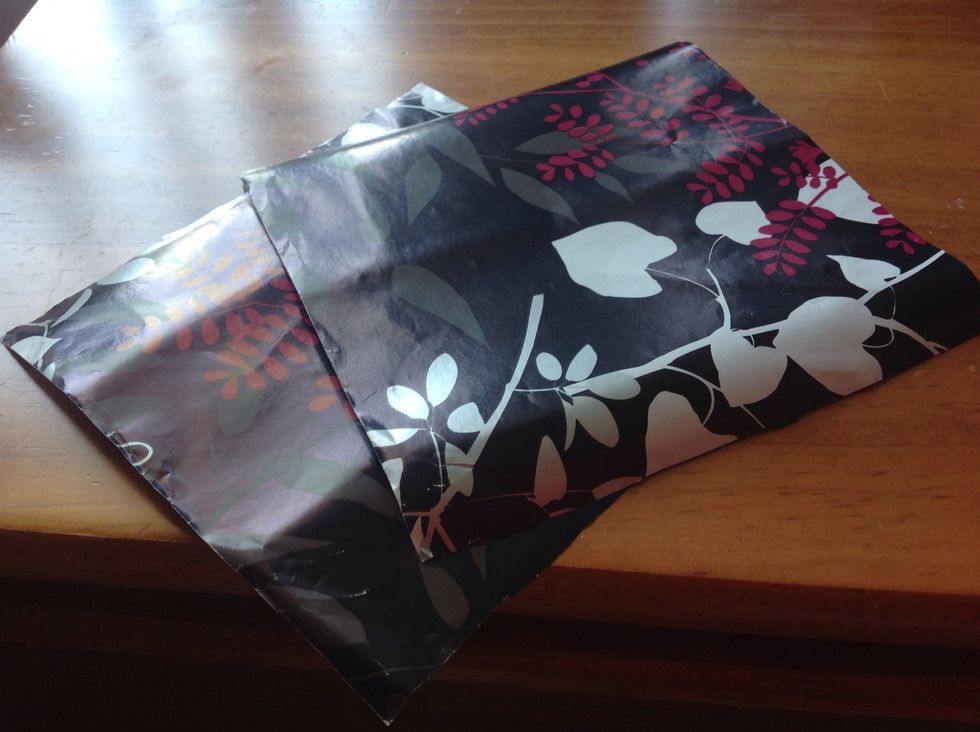 Prepare your 2 sheets of square paper. In this case, I used gift wrapping paper because of the pretty prints. :)