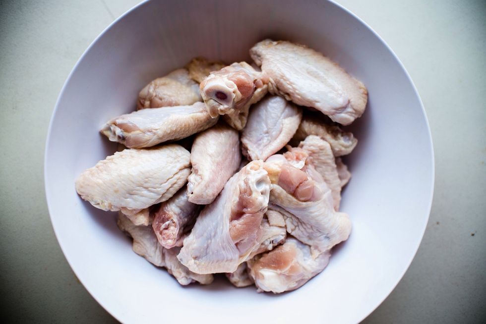 Prepare your chicken. I prefer a mixing bowl. If that is not available, a gallon size zip lock is also useful.