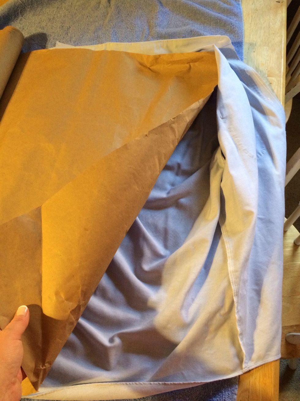 Prepare your inner part of clothing to prevent your "designing" to bleed through to the other side. I'm using butcher paper. You could also use cardboard, wax paper, or heavy wrapping paper.