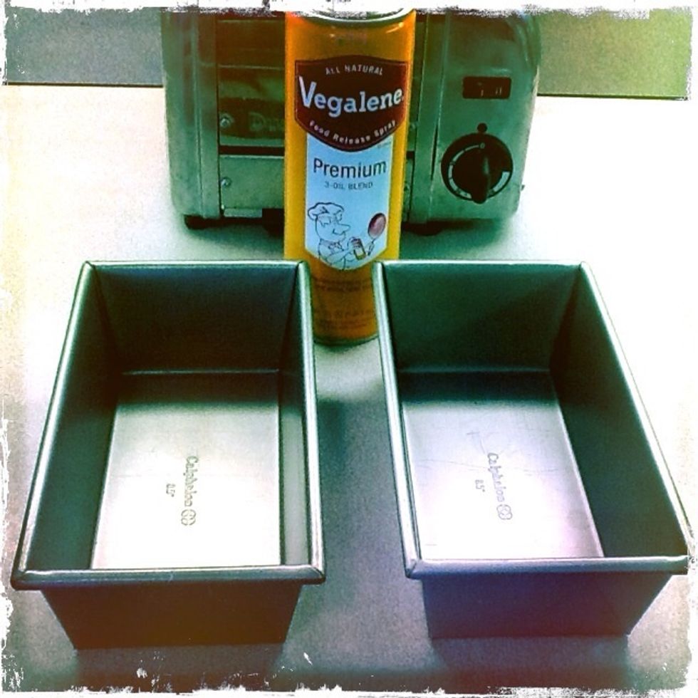 Prepare your loaf pans with a light spray.