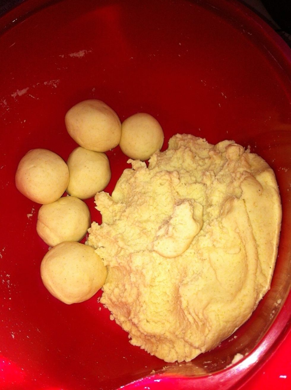 Prepare your masa depending on the amount you want to make and tear a palm full and roll into balls