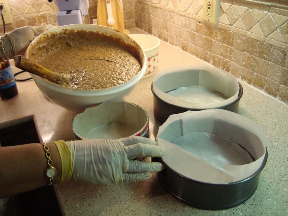 Prepare your pans (1 9inch pan or 2 spring pans) with parchment paper.