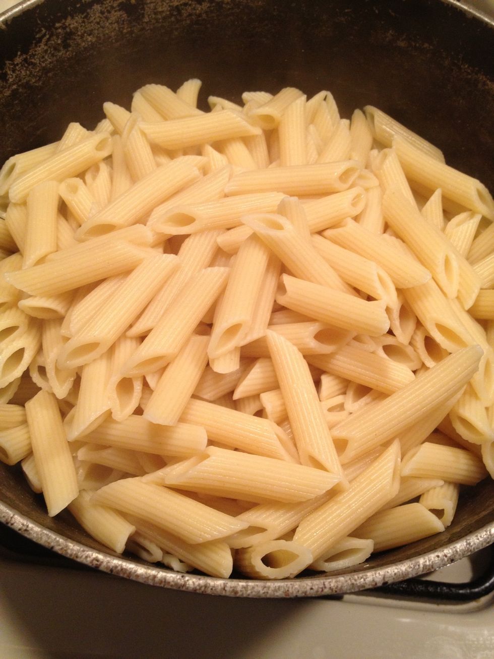 Prepare your pasta according to the box instructions. Reserve some of the cooking water