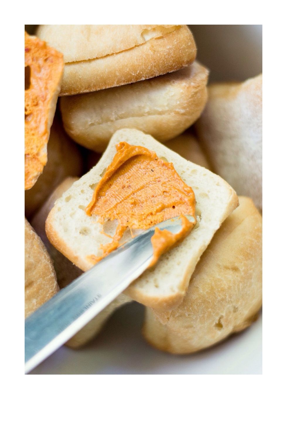 Prepare your rolls. For really spicy flavor, spread chipotle sauce on both sides. Other add-ons: mayo, lettuce, tomato, bacon (pork or turkey)