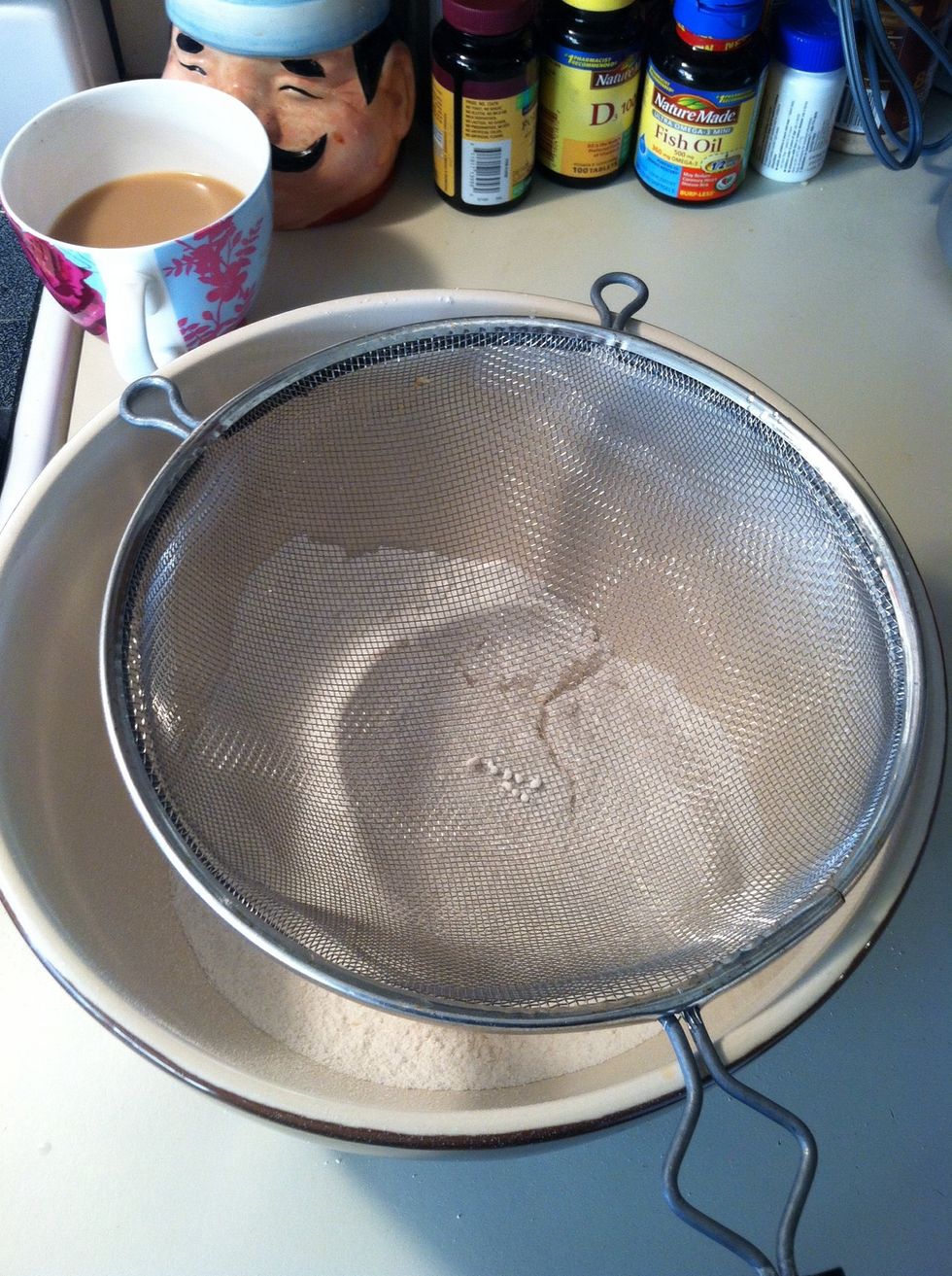 Prepare your sugar cookie mix first. I like to sift my flour to prevent clumps.
