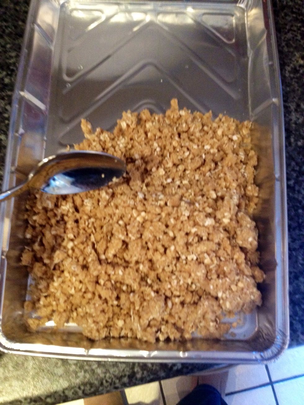Press 3/4 of the mixture into the bottom of the prepared pan