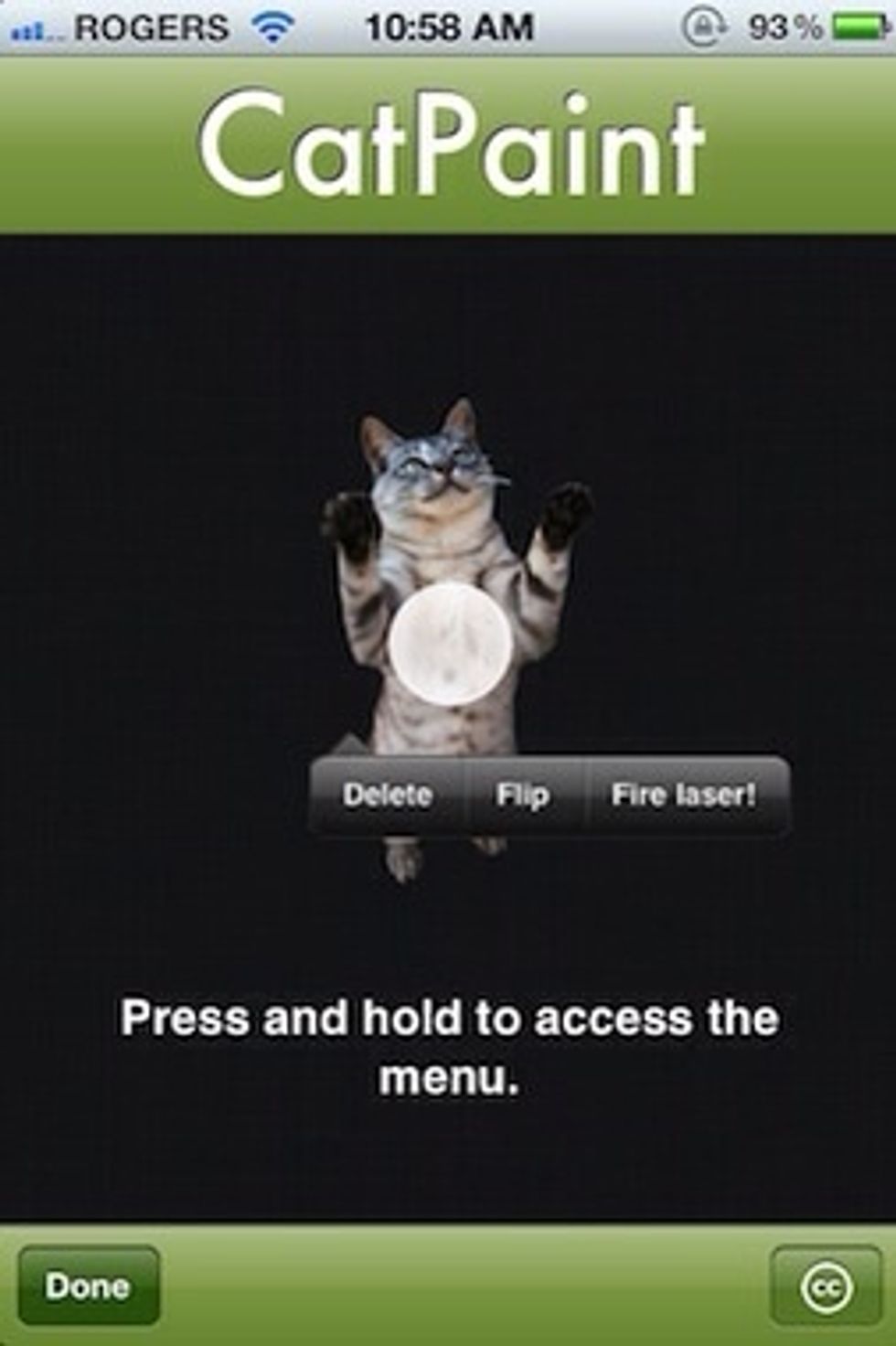 Press and hold on a cat to view a contextual menu.