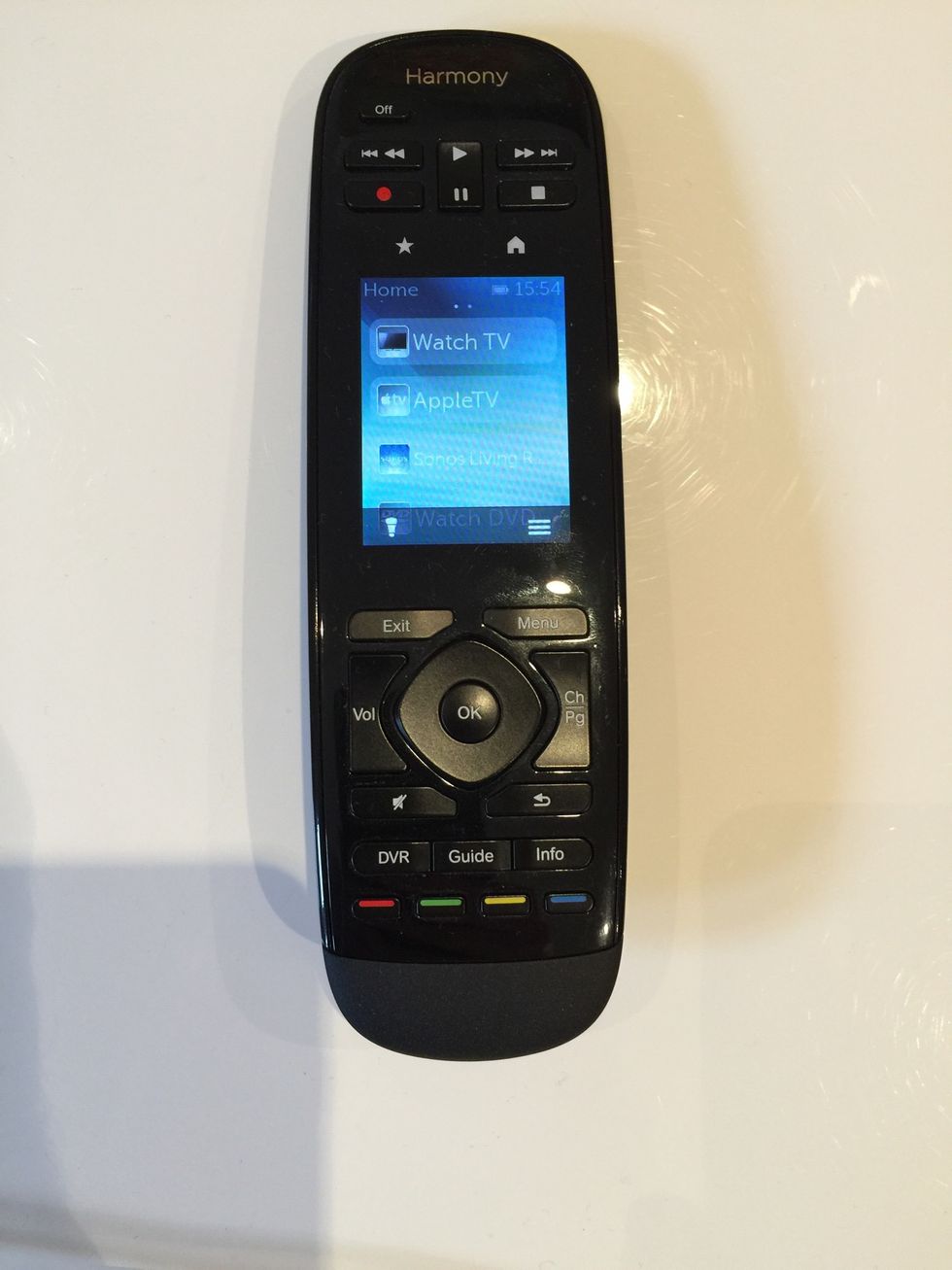Press and hold the "OFF" button (top left), until it turns off. The screen will go black.