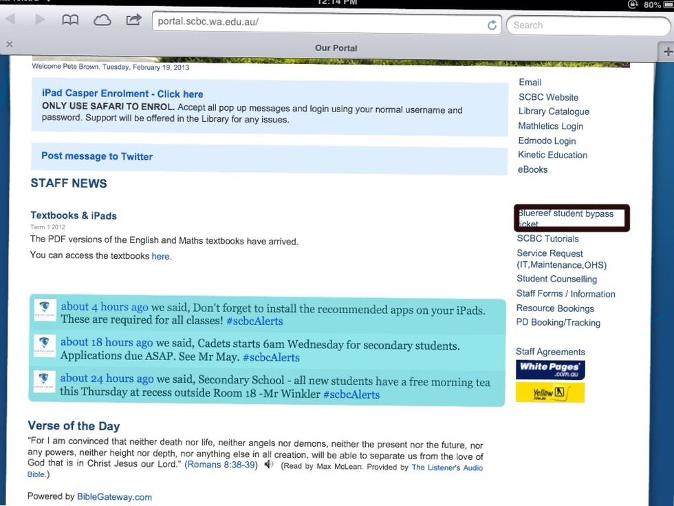 Press 'Bluereef student bypass ticket' (in black).