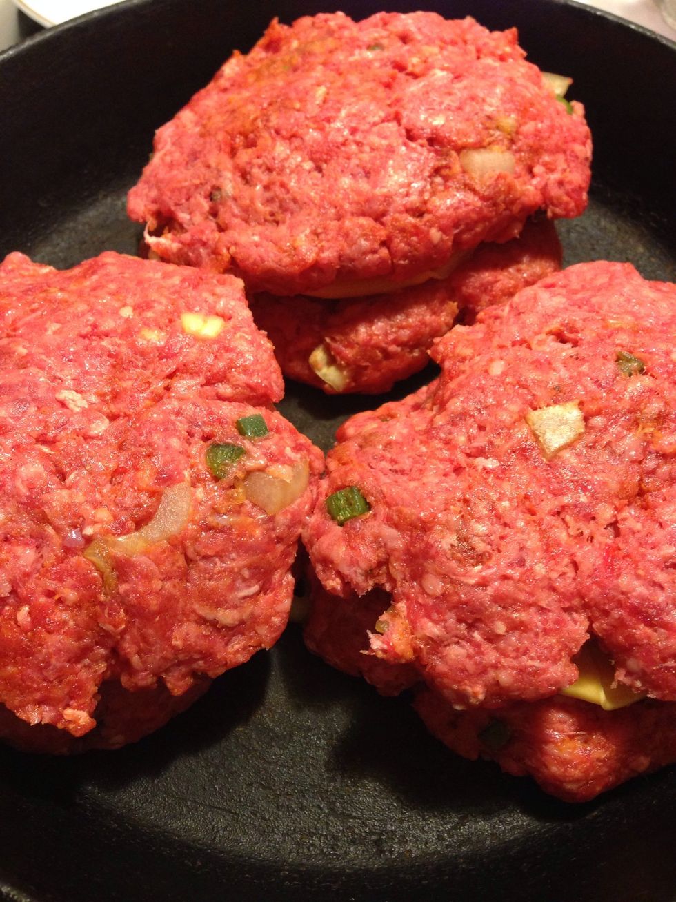 Press flat another patty and lay atop previous patty with cheese. Pinch together and fold edges to seal. Cook to your preference. *If you or your guy does not prefer cheese, omit this step.