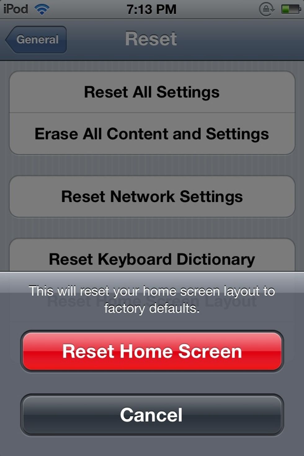 Press Reset Home Screen.
