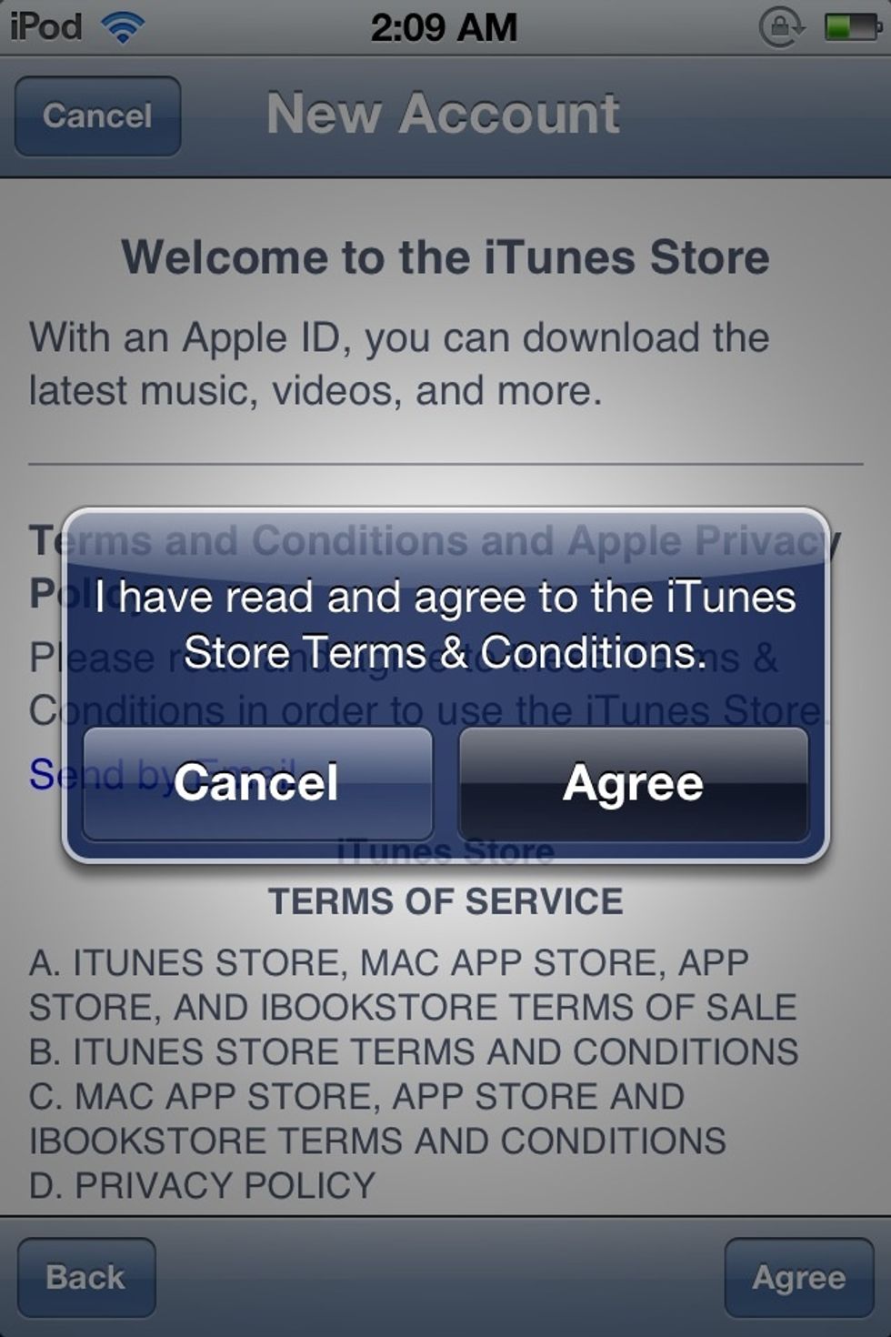 Press the "Agree" tab.
