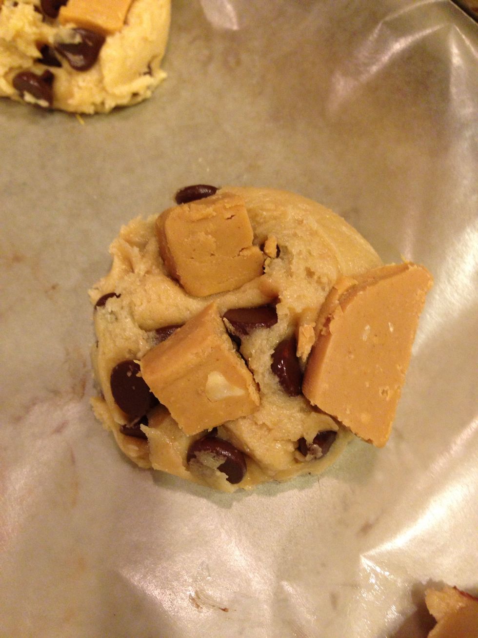 Press the chunks into the already scooped dough.