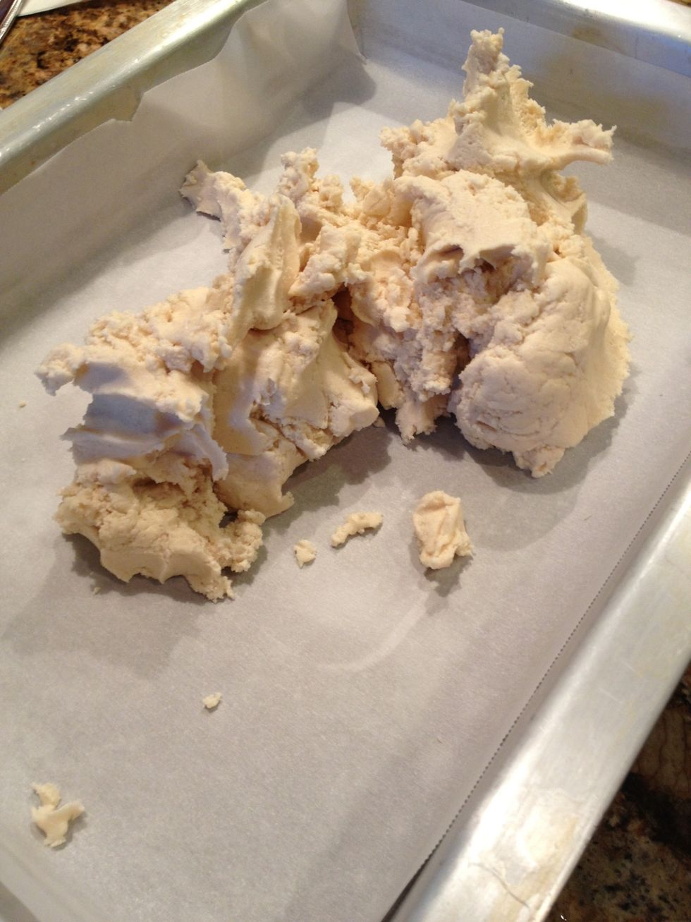 Press the dough evenly into the pan. You might need to flour your hands, but it shouldn't stick too badly.