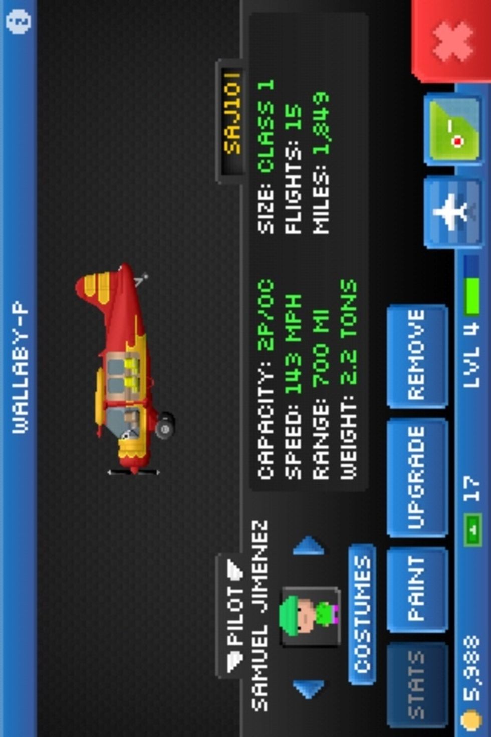 Press the magnifying glass to customize your plane. You can change the name and your pilot's clothes.
