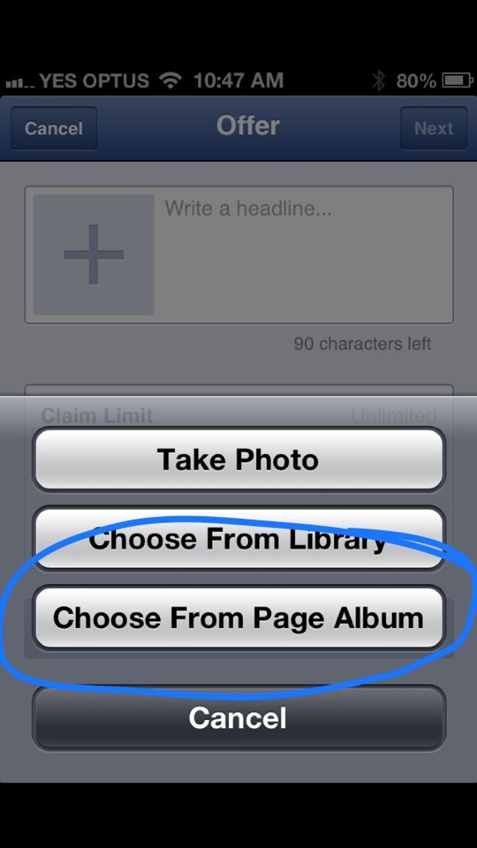 Press the + symbol to the left of offer and for this example I've selected "Choose From Page Album".