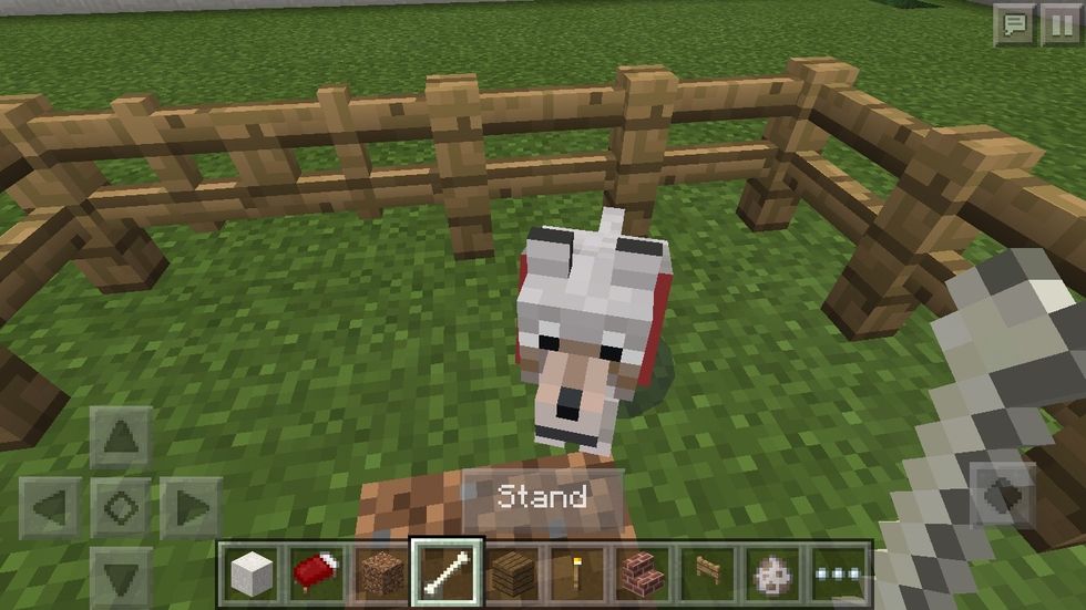 Press this button and a red collar should pop up around the dog's neck.you can press another button that also pops up- stand or sit