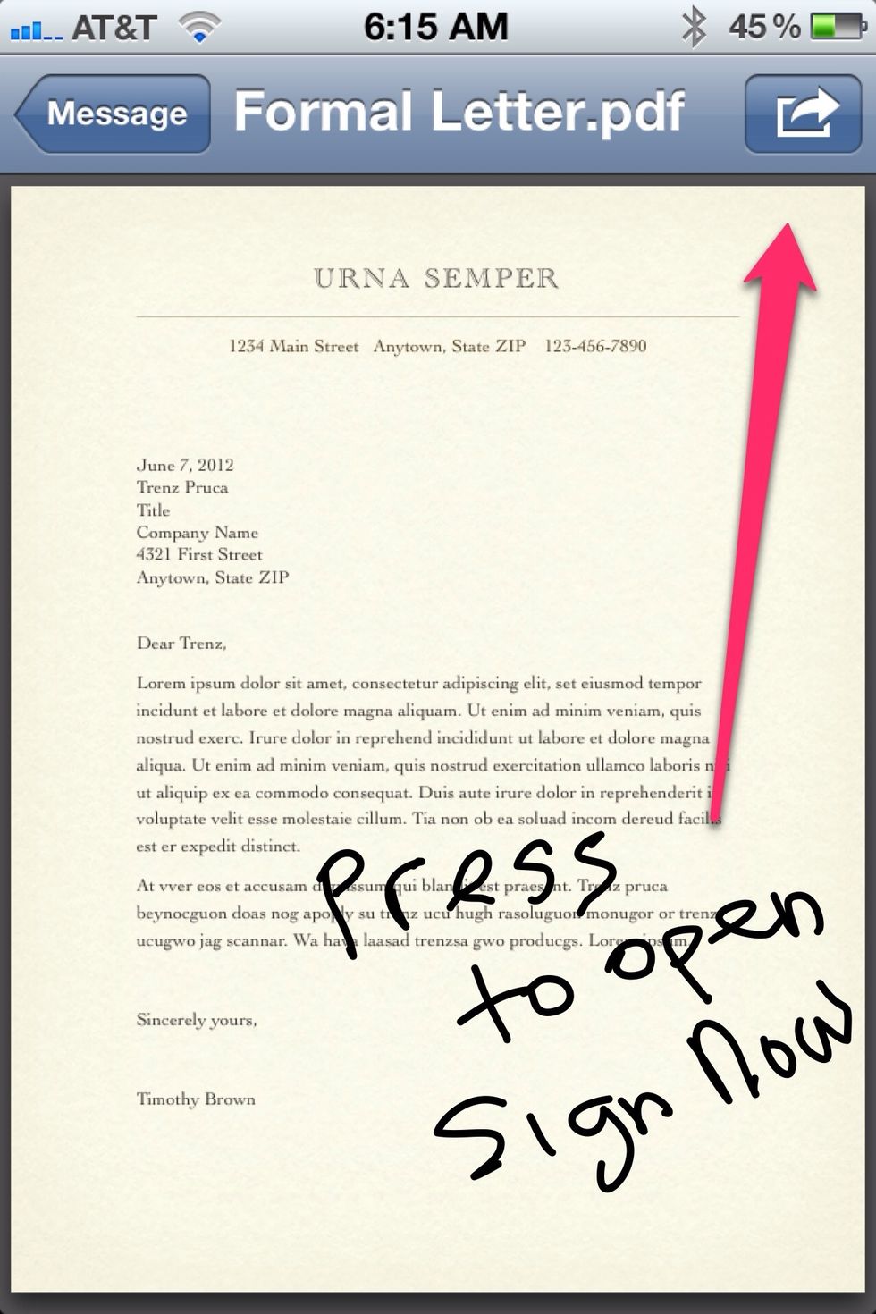Press to open document in the "SignNow" application..