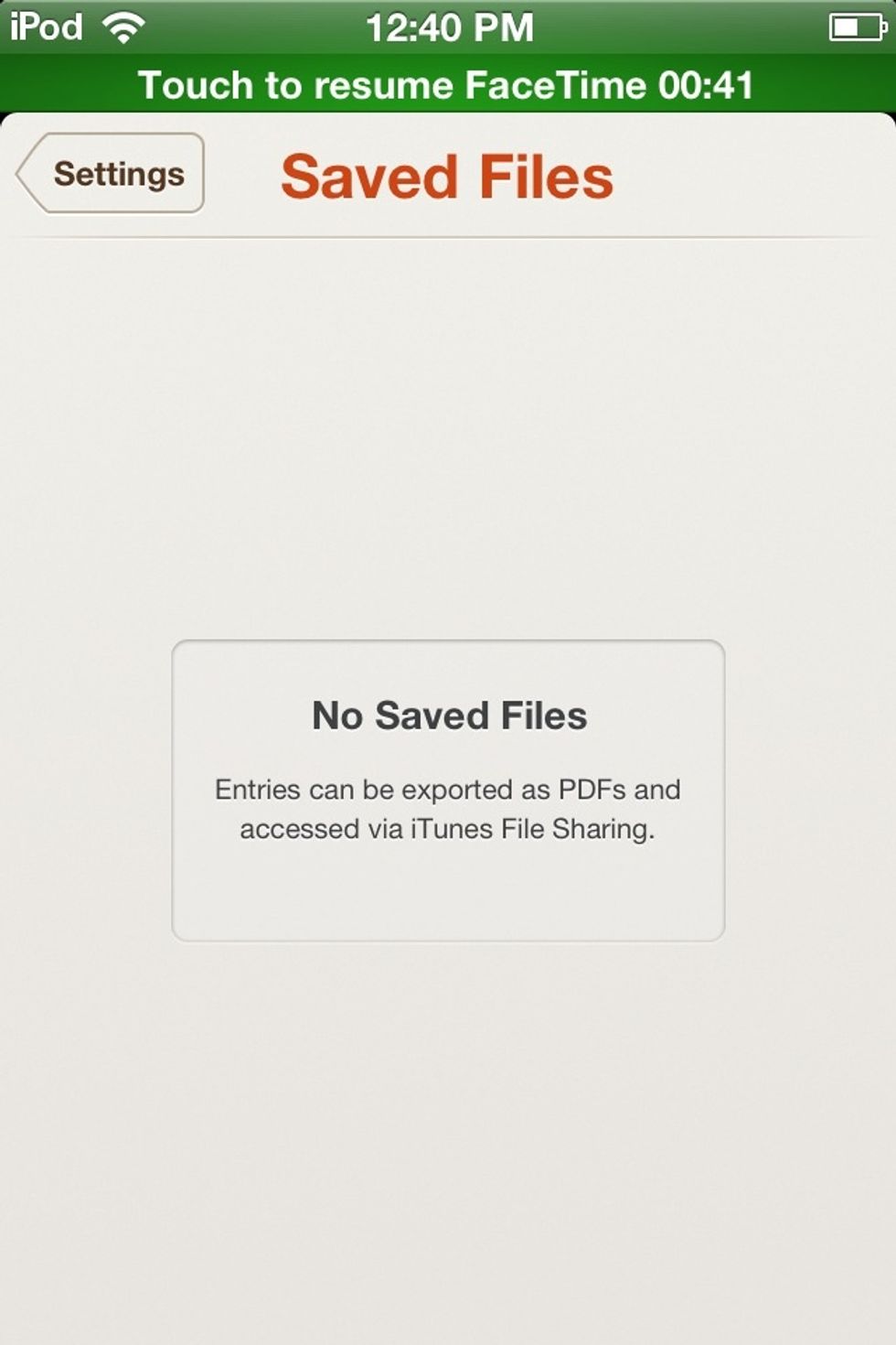 Pressing SAVED FILES in the Settings menu lets you send files from your computer to the app, then you can place other photos and text into your diary.