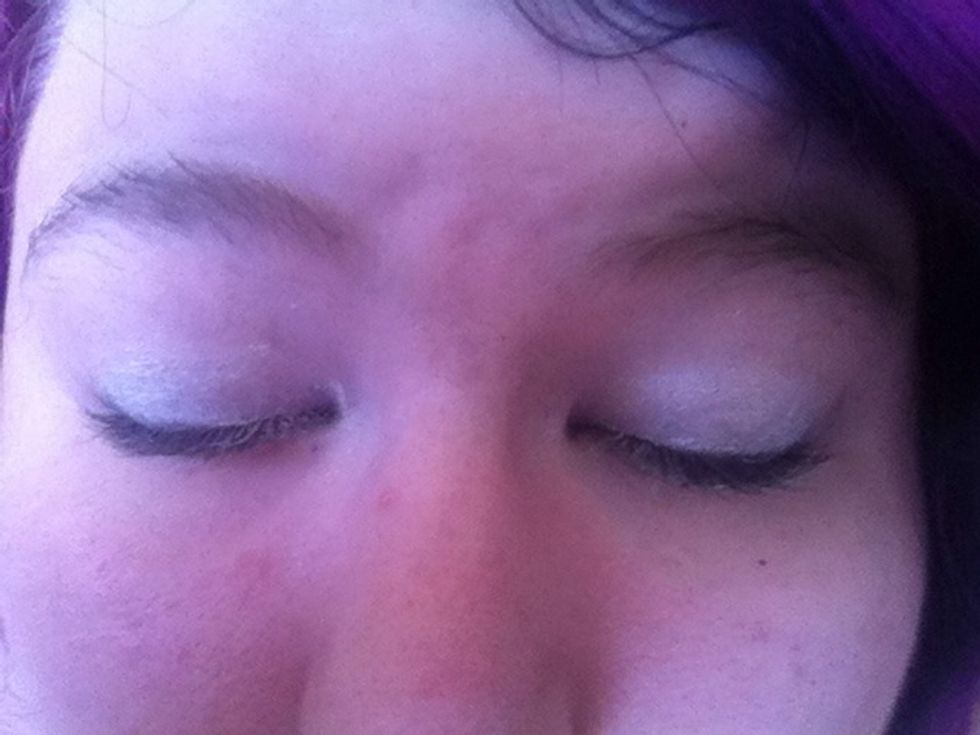 prime eyelid then add white cream shadow to your. I usually only do 3/4 across. The reason I use cream shadow is that it's a really good sticky base to make the white pop more than it would alone.