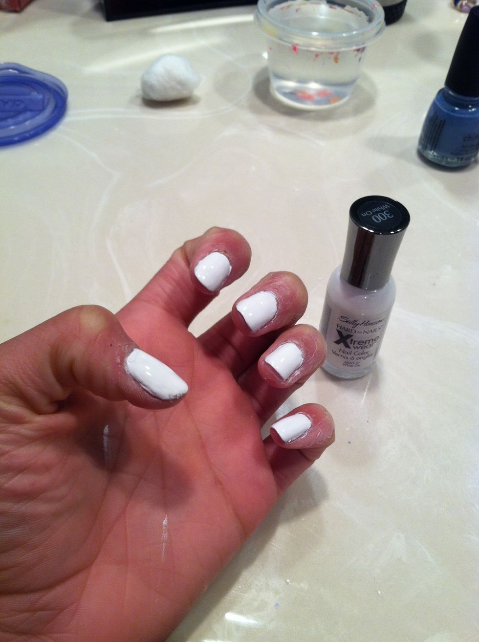 Prime your nails with white polish, I used Sally Hansen Xtreme wear White On #300