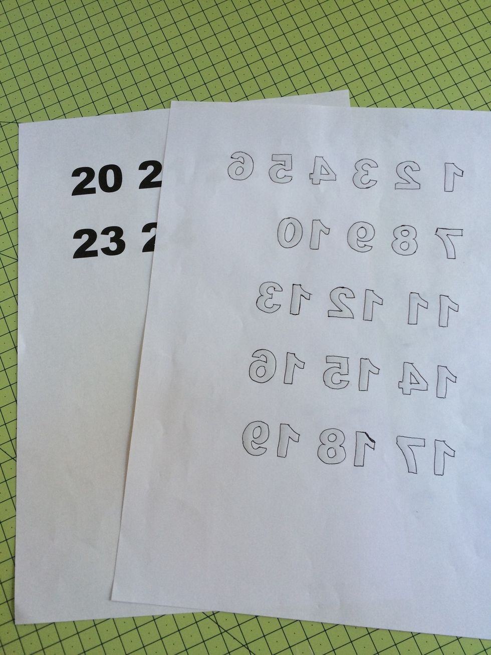 Print numbers from the computer and use in reverse. Trace onto Bondaweb