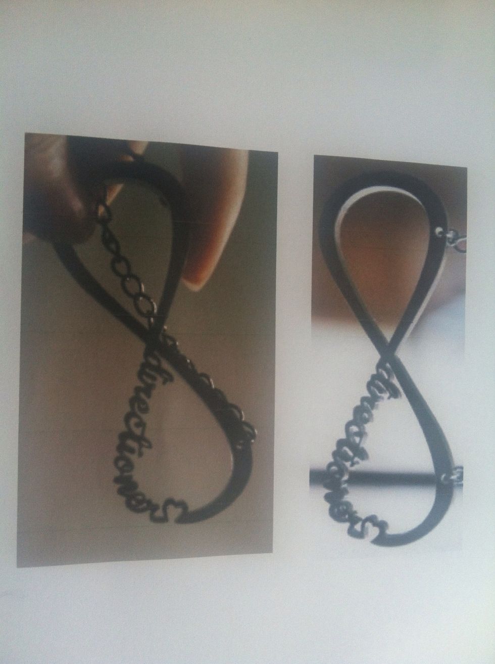 Print off a photo of a Directioner necklace from the Internet. Make sure it is the size you want. (My measurements were roughly 11cm across and 4cm down)