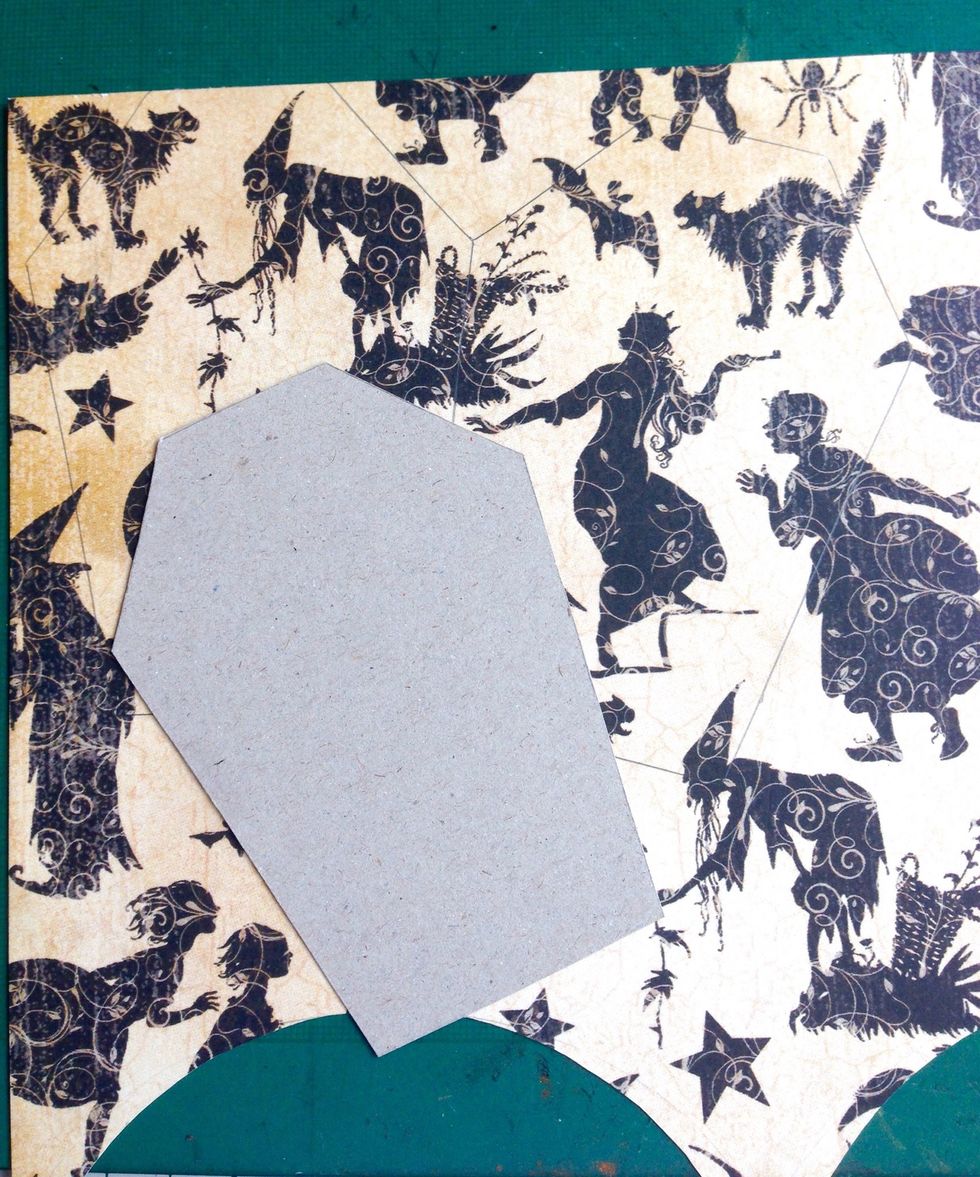 Print or trace the tombcard template onto cardboard... Use the template to trace onto the pattern paper by flipping the template at the side joining them together as shown...