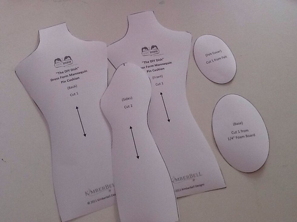 Print out template for your mannequin at www.thediydish.com/promo/theDIYdish_season4_Episode1_dressformpincushion.pdf Cut out all the pieces.