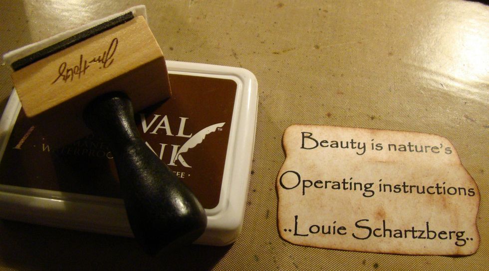 Print out your sentiment and using brown Archival Ink for edges & the entire surface. Archival ink is permanent and will not bleed on your project when applying with Glue & Seal