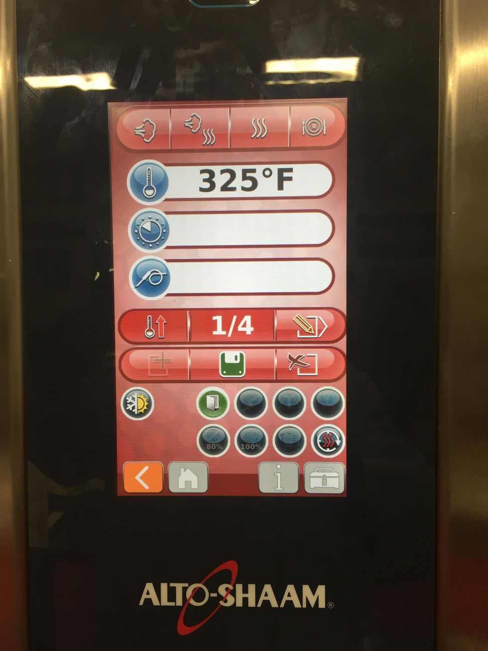 Program Alto Shaam Combi ovens first step to Preheat to 325 degrees.