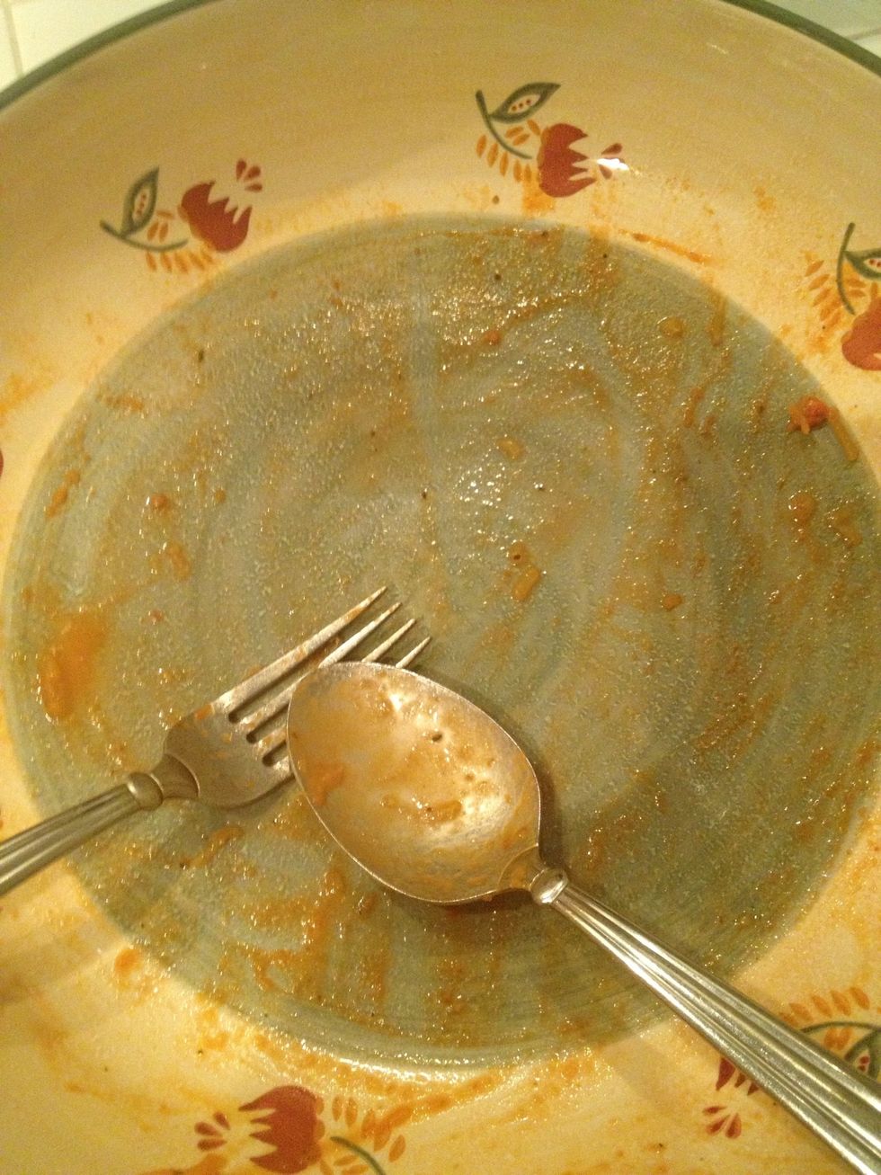Proof of a great family dinner, an empty serving platter.