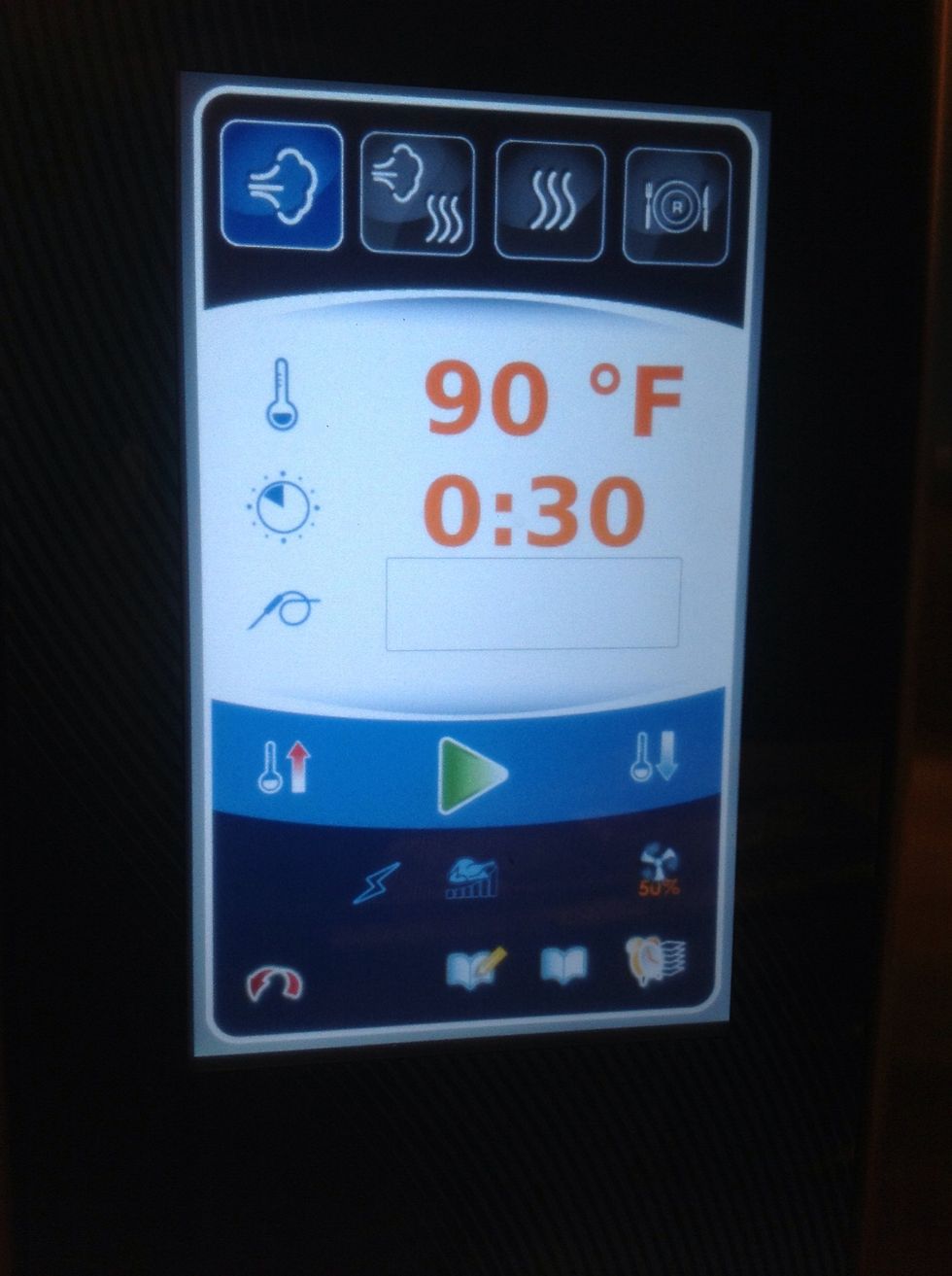 Proof steam in the combi at 90F (32C) for 30 min.