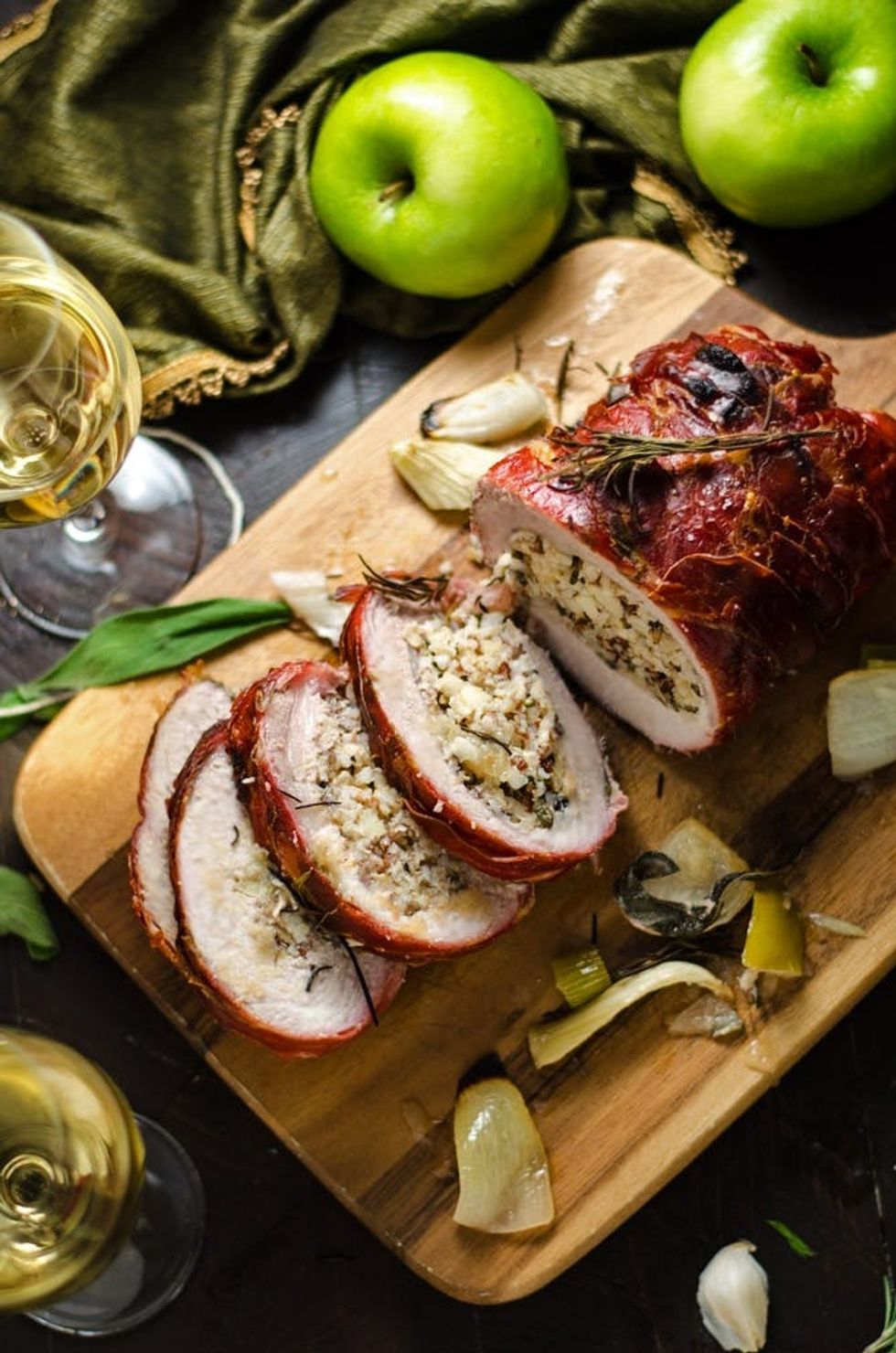 Prosciutto-Wrapped Pork Loin With Apple and Rice Stuffing