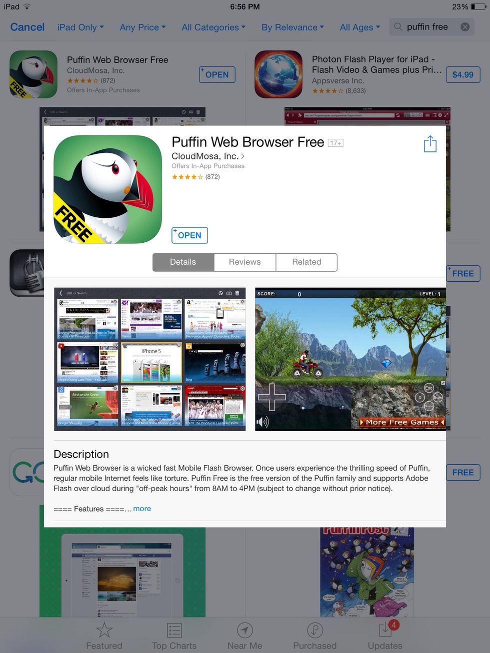 Puffin Web Browser Free- A internet browsing app that allows you to go on flash websites on a IOS device