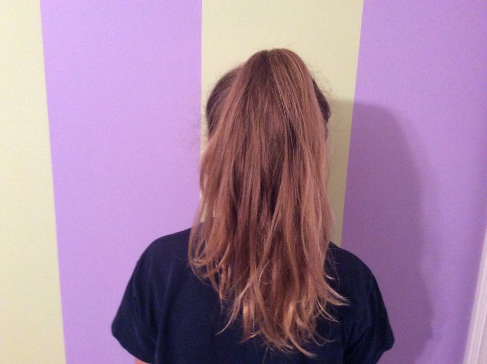 Pull all of your hair into a pony tail on the top of your head.