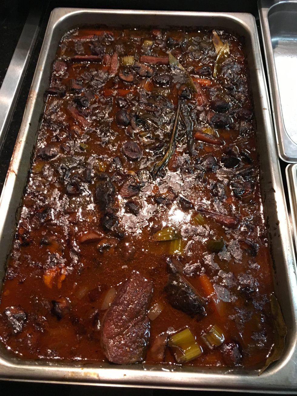 Pull beef ribs from the cook & hold the next morning.