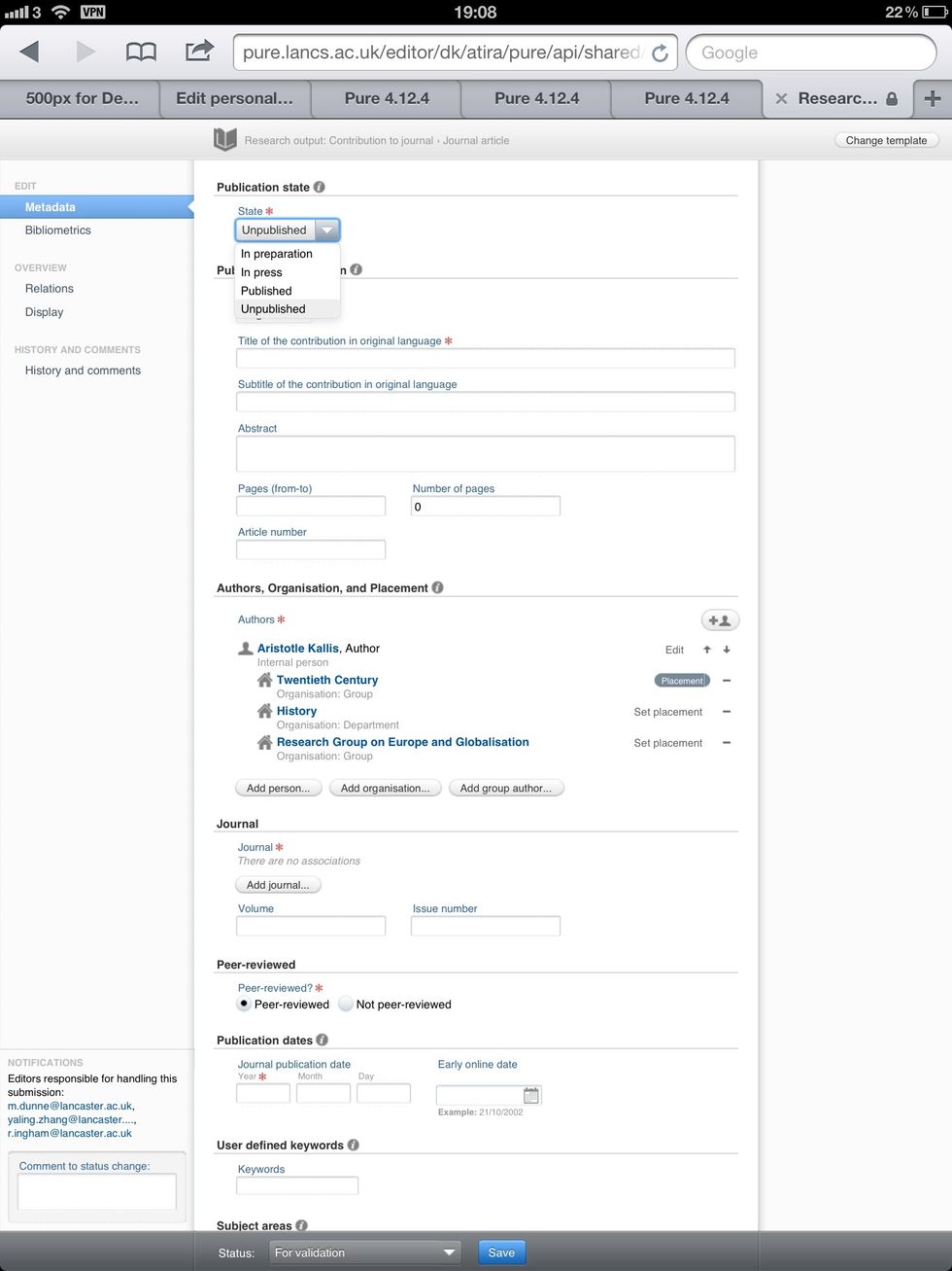 Pull down the menu and select IN PREPARATION, IN PRESS, PUBLISHED, UNPUBLISHED
