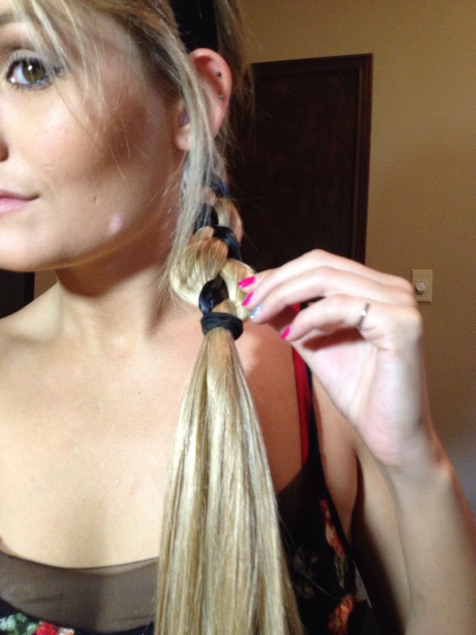 Pull lightly on the braided pieces to make braid look thicker. Avoid to much on the top of your head so braid doesn't come undone.