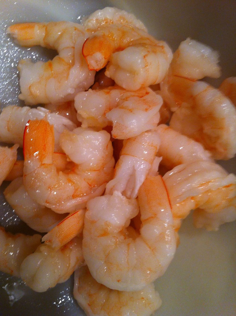 Pull off the tails, if the shrimps you bought had them.