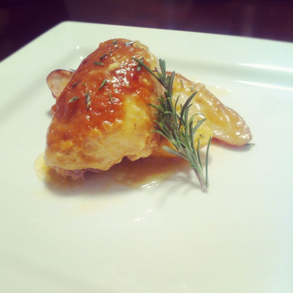 Pull out of oven and plate your food. Season with fresh chopped Rosemary. Enjoy :)