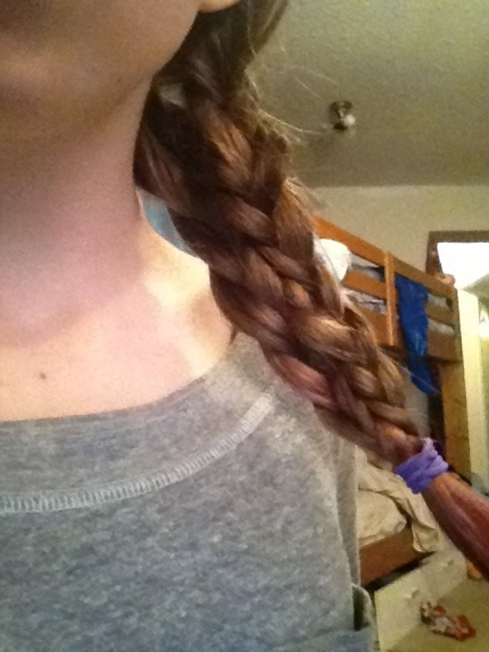 Pull out other ties and secure the whole braid. *NOTE: it's important to make sure you braid loosely because if you don't then it will be very difficult to lace the small section through.*