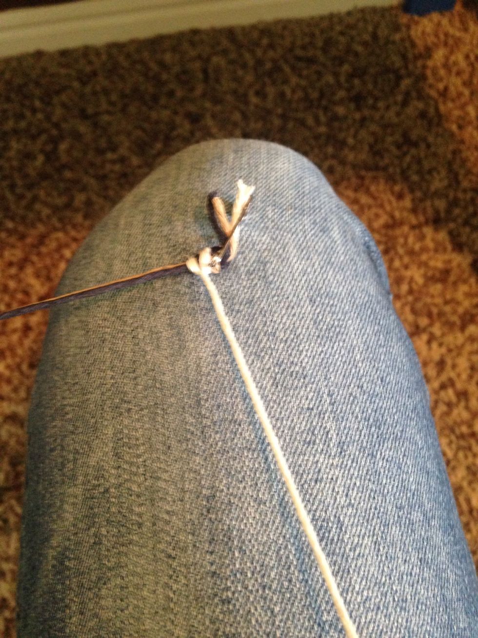 Pull that strong through the whole, and pull super tight. Repeat 5 times for that ONE string!!!
