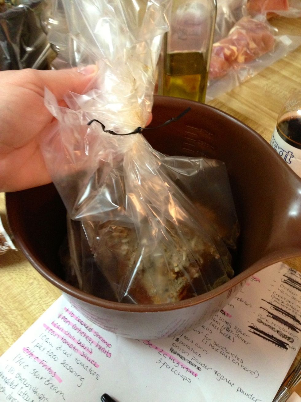 Pull the liner up and secure with a twist tie. Refrigerate. Done!