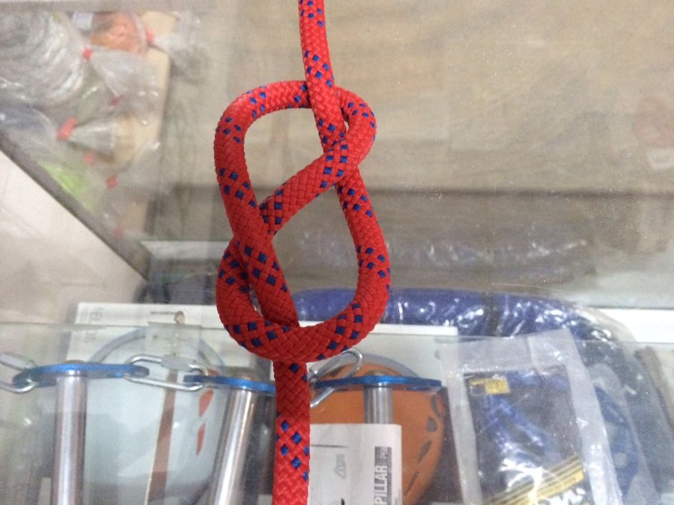 Pull the short side (tag end) of the rope. You have tied a figure right knot.