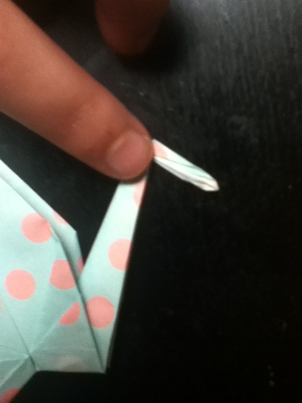 Pull the small bit out, creasing it by putting your finger where mine is when you're done.