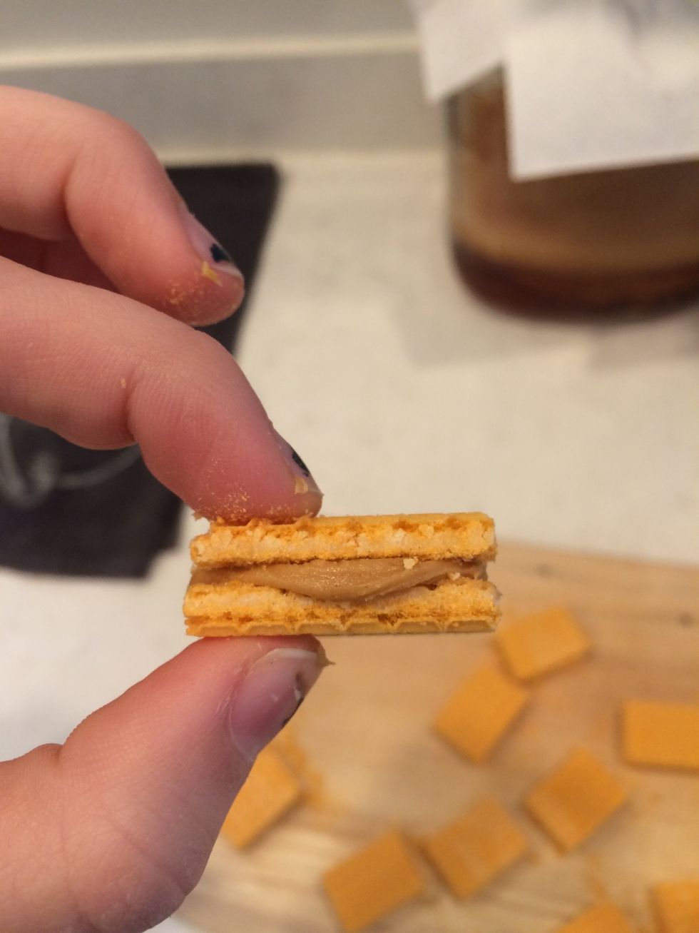 Pull them apart length-wise and spread them peanut butter in between!