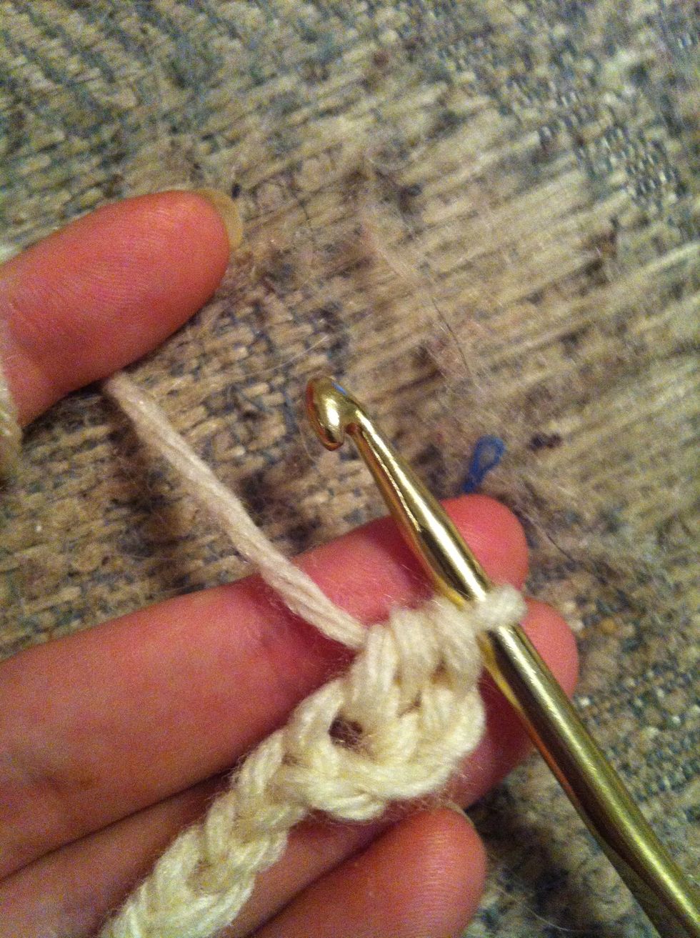 ... pull trough ALL three loops on your hook. you finished your first half double crochet :)